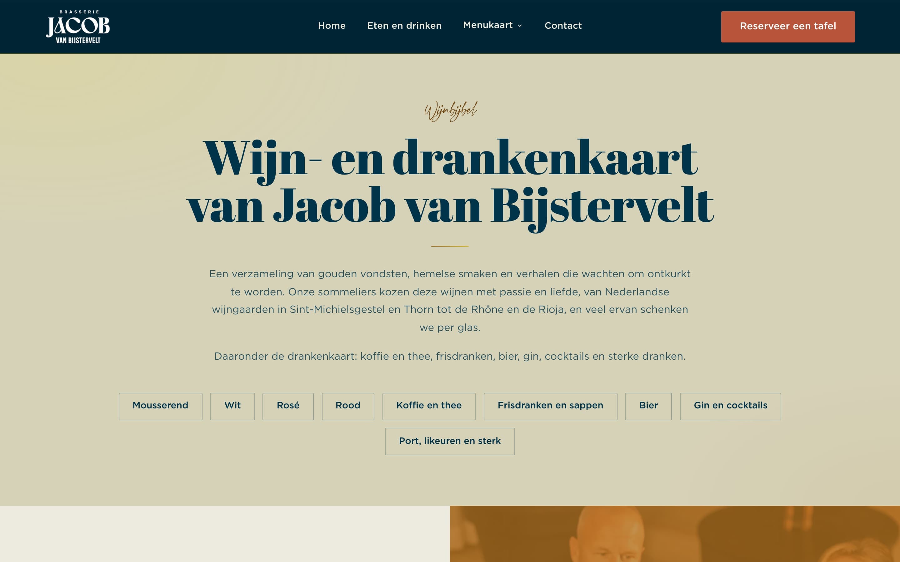 Wijn- en drankenkaart als pagina met hoofdstukken