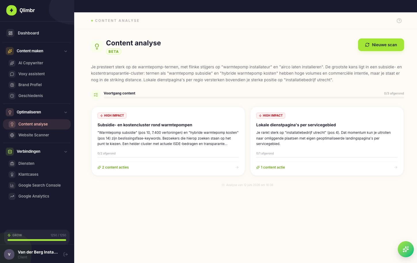 Qlimbr content-analyse met high-impact aanbevelingen
