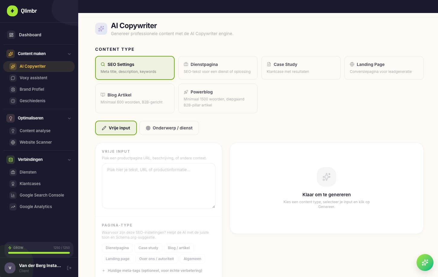 Qlimbr AI Copywriter engine