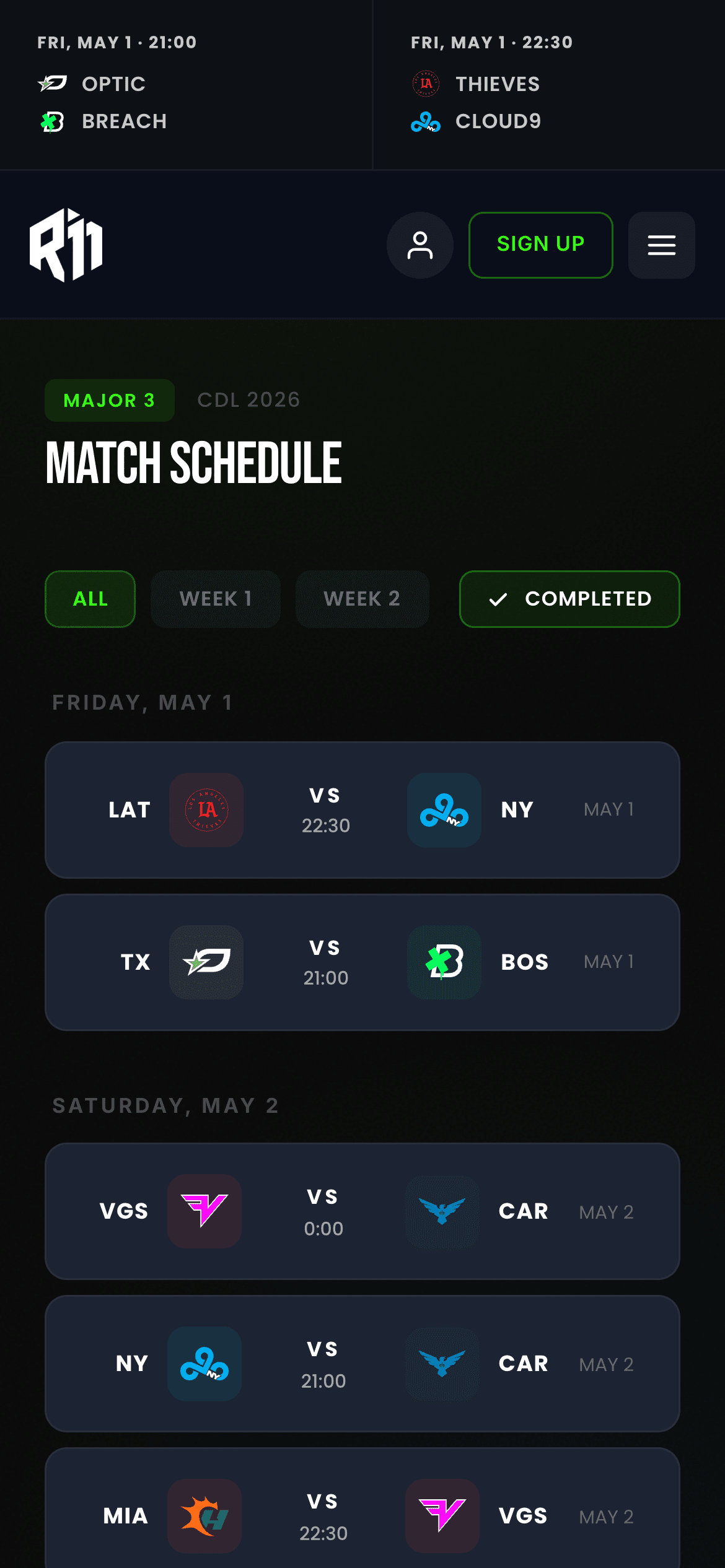 Match schedule mobile